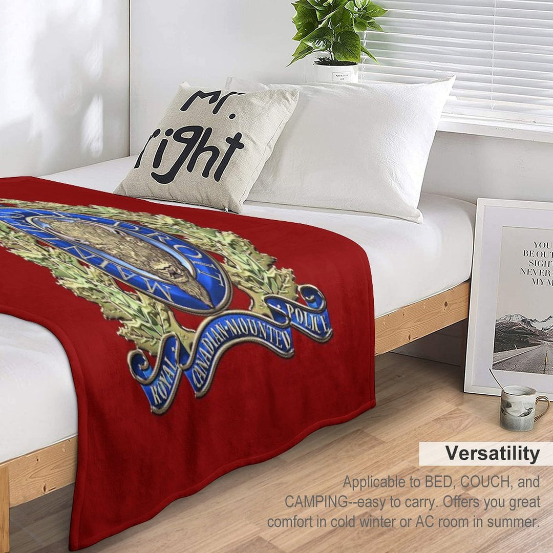 Royal Canadian Mounted Police - RCMP Badge over Red Velvet Sustainable Throw Blanket