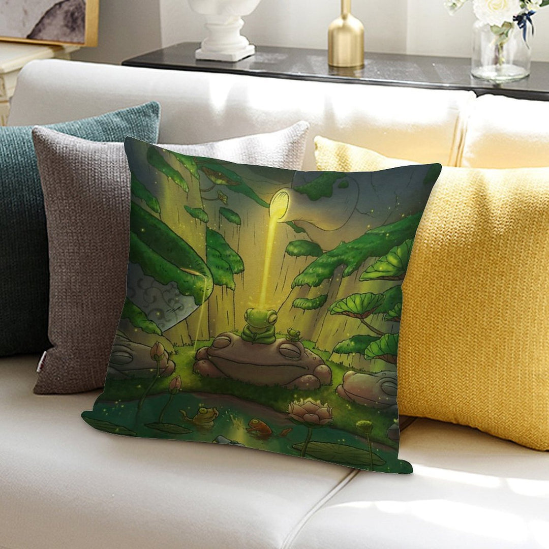 Tea Time Frog Meditation Asian Artwork Illustration Soft Shrink-Resistant Throw Pillow
