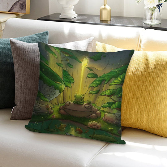 Tea Time Frog Meditation Asian Artwork Illustration Soft Shrink-Resistant Throw Pillow