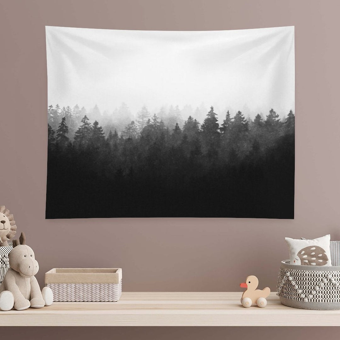 A Wilderness Somewhere  Misty Romantasy Fairytale Ghostwood Forest With Cascadia Trees Covered In Magic Light And Fog Tapestry