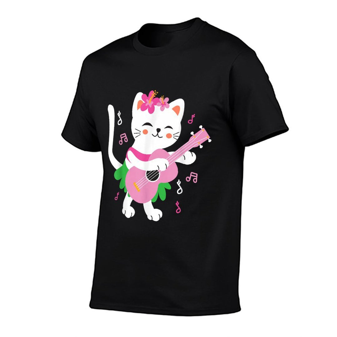 Kids Cat Playing Ukulele Player Hawaiian Musician  Relaxed-fit T-Shirt