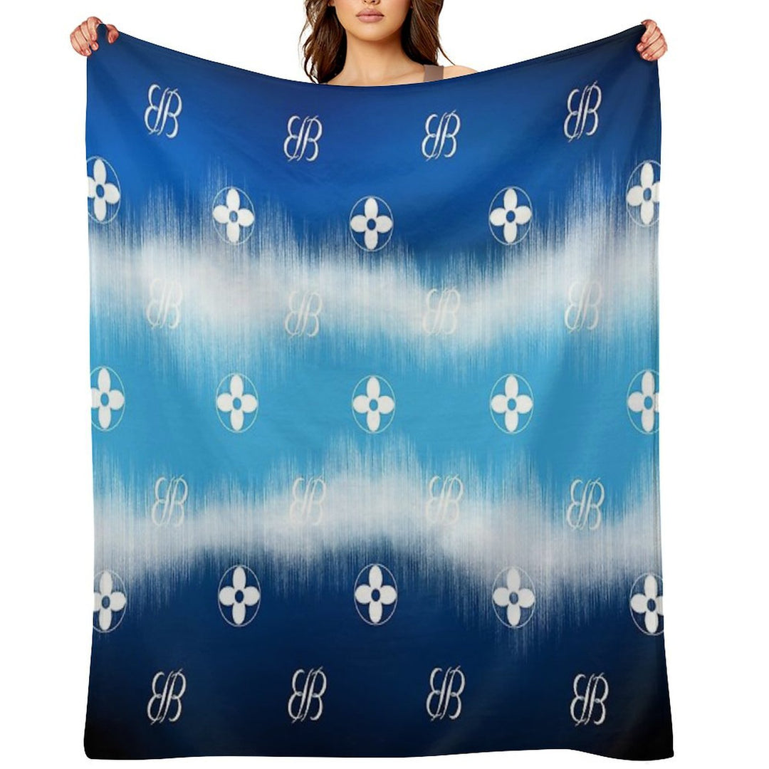 BB Logo Flower Design on Shades of Blue Lightweight Throw Blanket