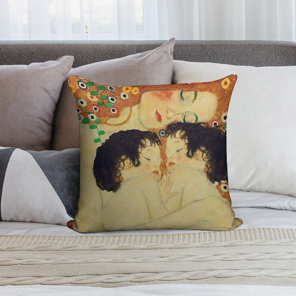 Klimt Three Ages of Woman Mother And Child Soft Skin-Friendly Throw Pillow