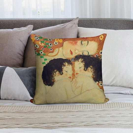 Klimt Three Ages of Woman Mother And Child Soft Skin-Friendly Throw Pillow