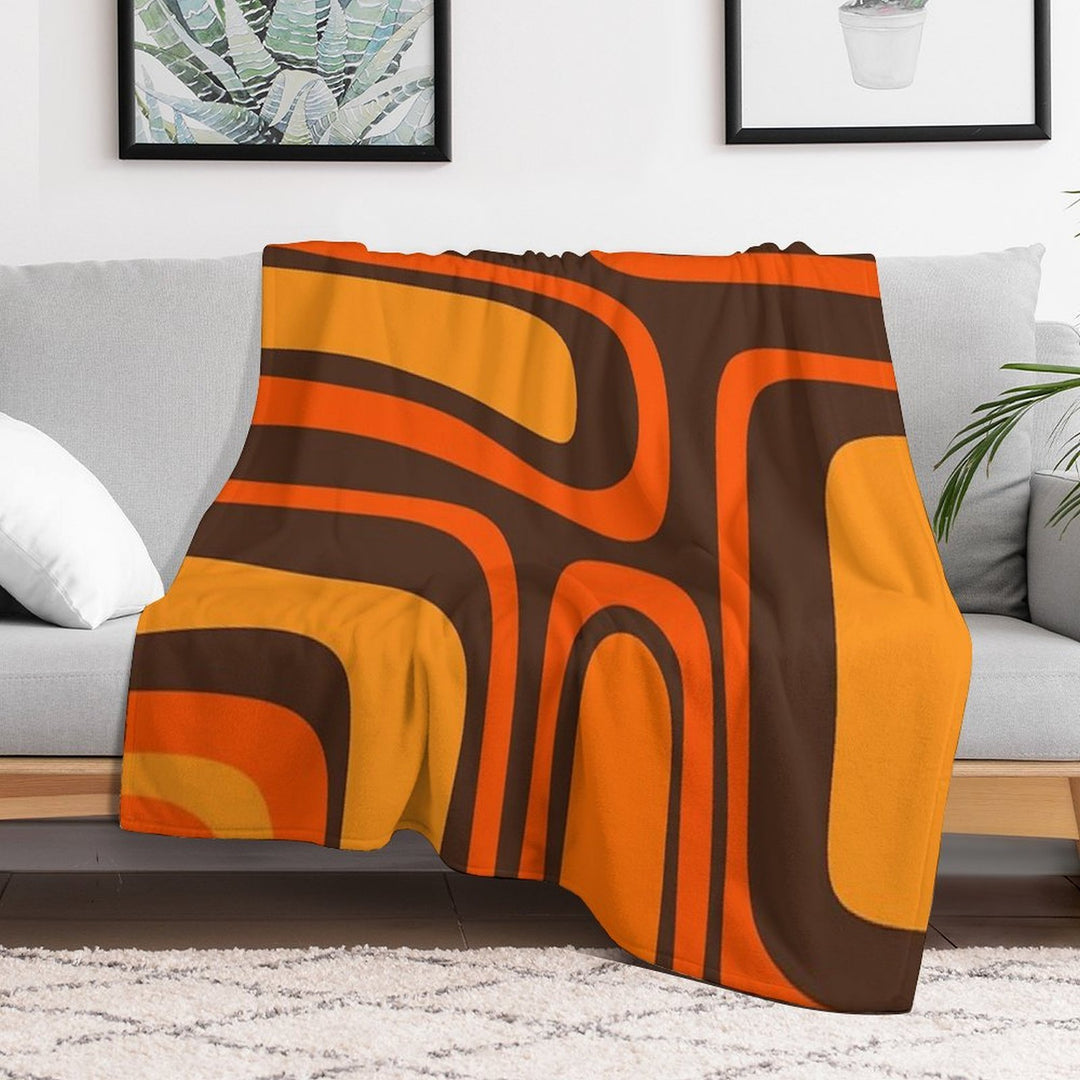 Palm Springs Retro Mid-Century Modern Abstract Pattern in 70s Brown And Orange Compact Throw Blanket