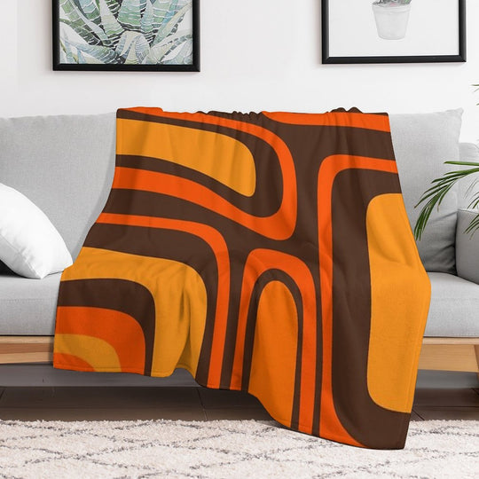 Palm Springs Retro Mid-Century Modern Abstract Pattern in 70s Brown And Orange Compact Throw Blanket