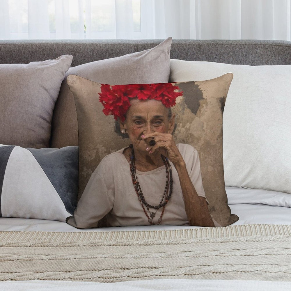 Old Lady Smoking Cuban Cigar in Havana Soft Ultra-Soft Texture Throw Pillow