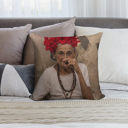 Old Lady Smoking Cuban Cigar in Havana Soft Ultra-Soft Texture Throw Pillow