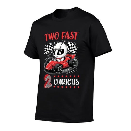 Kid Two Fast 2 Curious 2nd Birthday Two Years Old Car Racing  Heathered Texture T-Shirt
