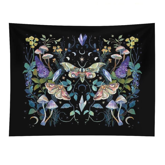 Crystal Moth Mushroom Tapestry
