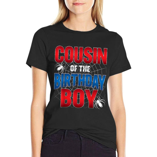 Cousin of The Birthday Boy Costume Spider Web Birthday Party  Summer-ready Fabric T-Shirt