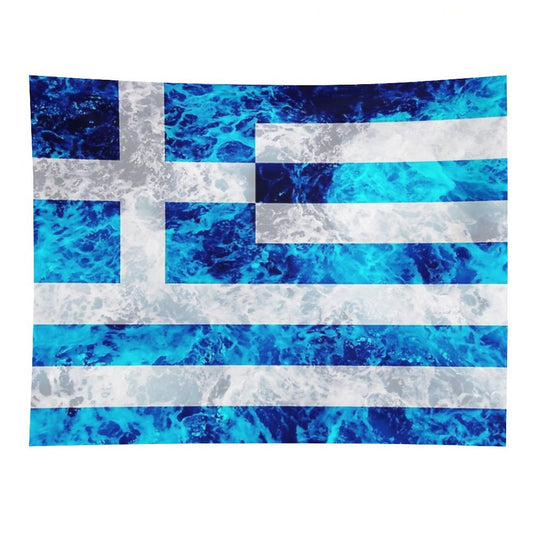 Flag of Greece - Ocean Waves Navy Naval Nautical Sailor Sea Cool Flags Tapestry
