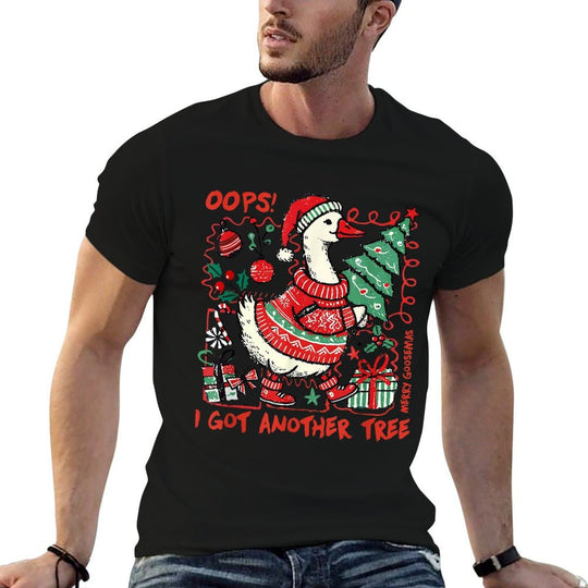 Oops I Got Another Tree Funny Christmas Silly Goose Xmas  Heathered Texture T-Shirt