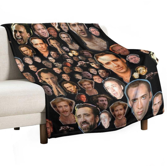 Nicholas Cage Faces Pattern - Nicolas Cage - Nick Cage - Nic Cage Faces Pattern Plush Throw Blanket