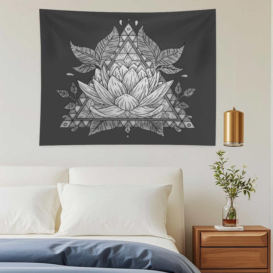 Grey Lotus Flower Geometric Design Tapestry