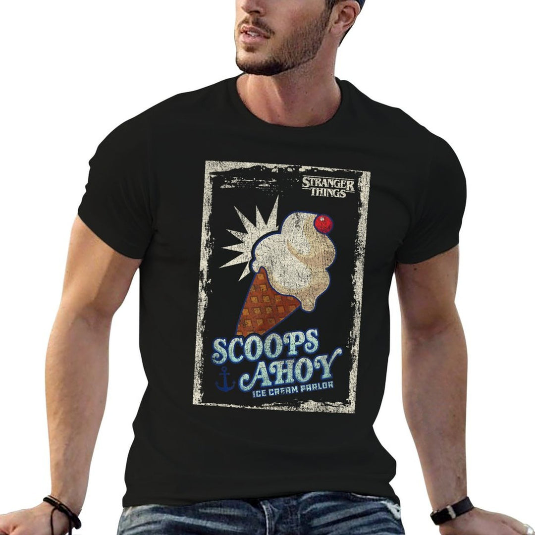 Stranger Things Scoops Ahoy Ice Cream Cone Vintage Poster  Soft T-Shirt