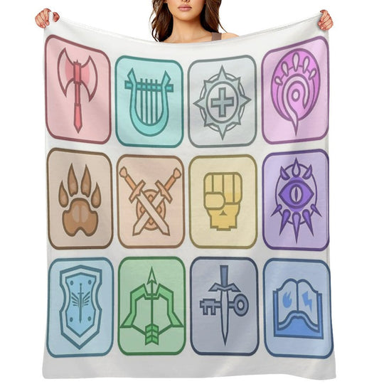 JoCat Crap Guide to DnD Class Icons [Color] Versatility Throw Blanket