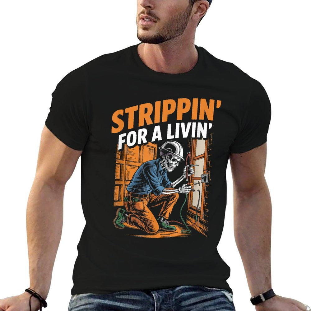 Trippin For A Livin Funny Skeleton Electrician Lover  Lightweight T-Shirt