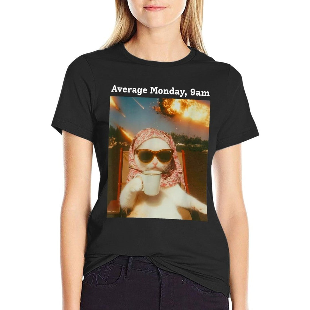 Cat Meme Average Monday 9AM Funny Sarcastic Back to Work  Heathered Texture T-Shirt