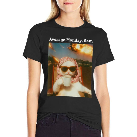 Cat Meme Average Monday 9AM Funny Sarcastic Back to Work  Heathered Texture T-Shirt