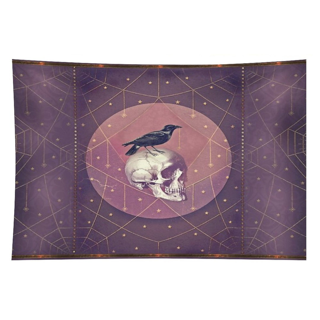 Crow And Skull Collage Tapestry