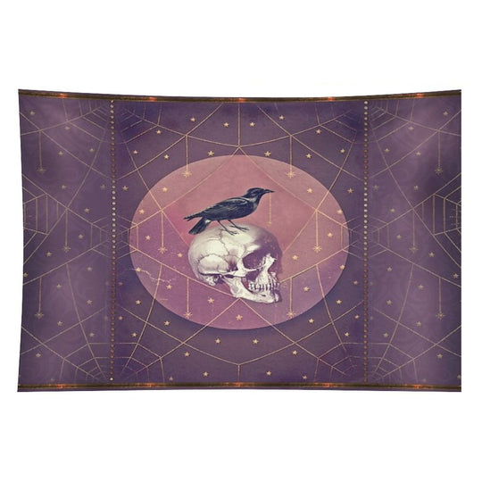 Crow And Skull Collage Tapestry