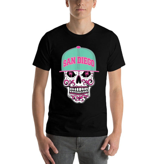 San Diego Mexican Sugar Skull Mint Green Pink SD City  Durable T-Shirt