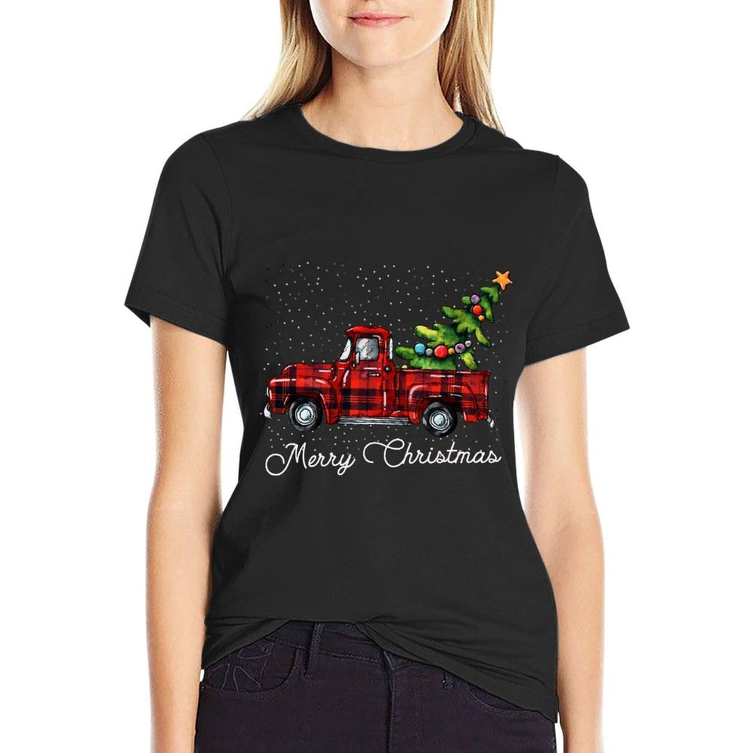 Red Buffalo Plaid Pickup Truck with Tree Merry Christmas  Classic T-Shirt
