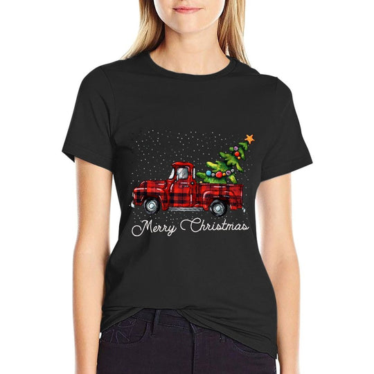 Red Buffalo Plaid Pickup Truck with Tree Merry Christmas  Classic T-Shirt
