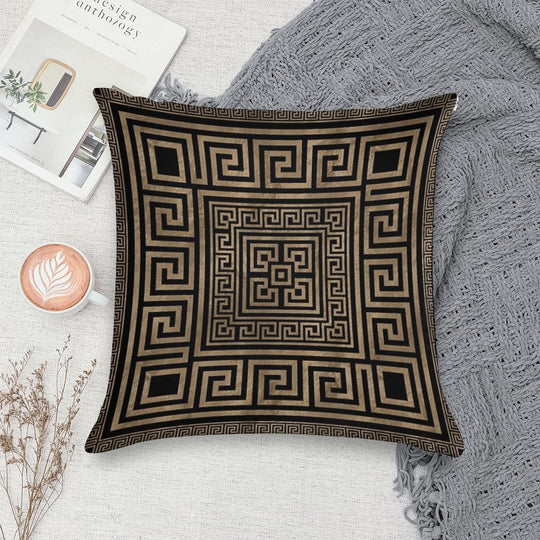 Greek Key Ornament - Greek Meander -Gold on Black Soft Skin-Friendly Throw Pillow
