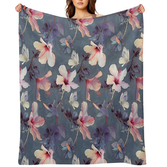 Butterflies And Hibiscus Flowers - A Painted Pattern Compact Throw Blanket