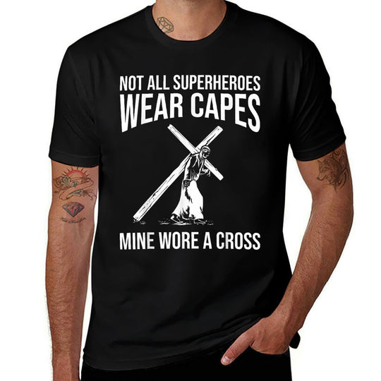 Funny Jesus Superhero Design Men Women Jesus Christ Cross  Eco-friendly Material T-Shirt