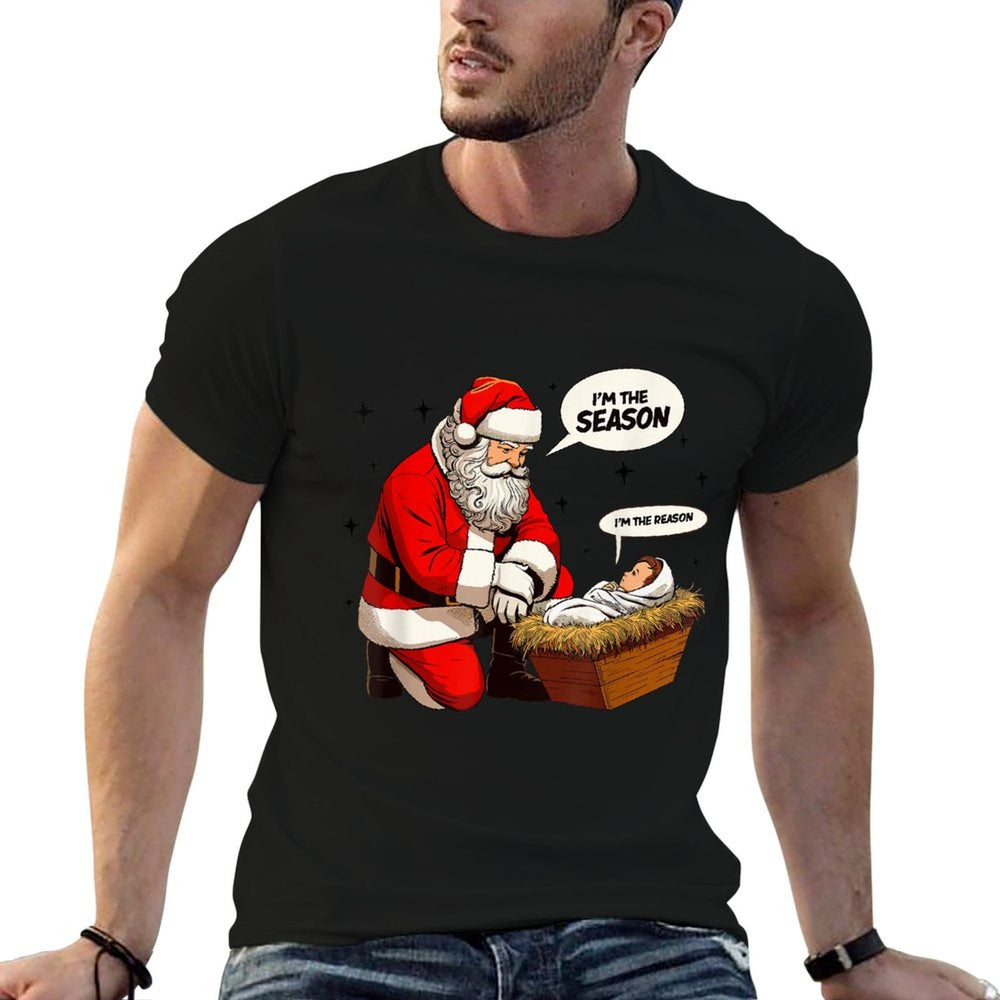Christmas Jesus Is The Reason For The Season Christian Santa  Lightweight T-Shirt