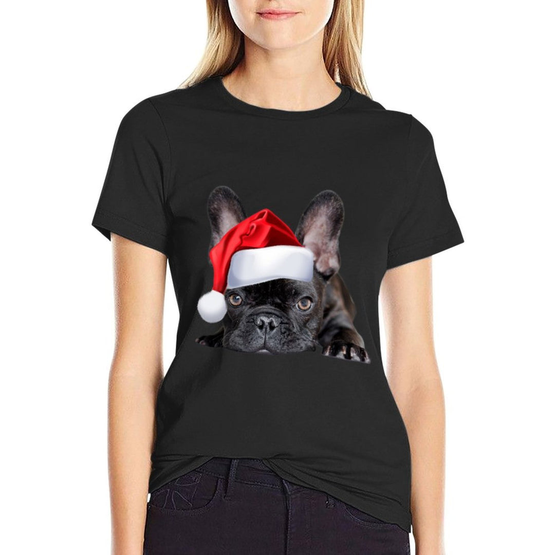 Cute French Bulldog Santa Hat Frenchie Image Christmas Gift Sweatshirt  Tagless Design T-Shirt