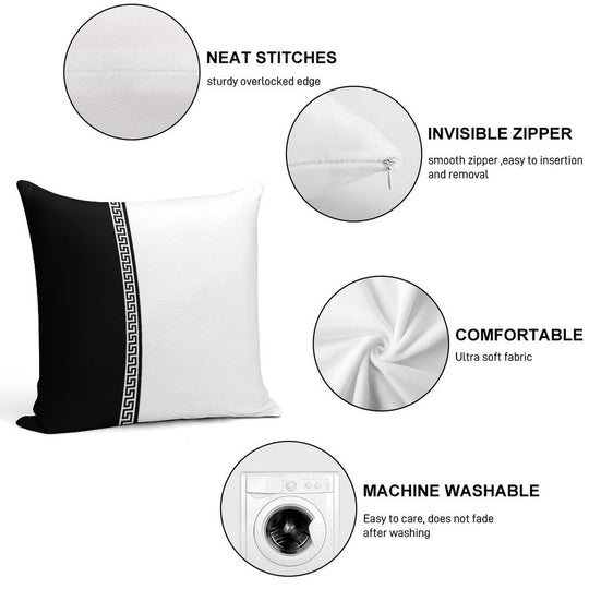Greek Key Verticle - Black And White Soft Anti-Pilling Throw Pillow