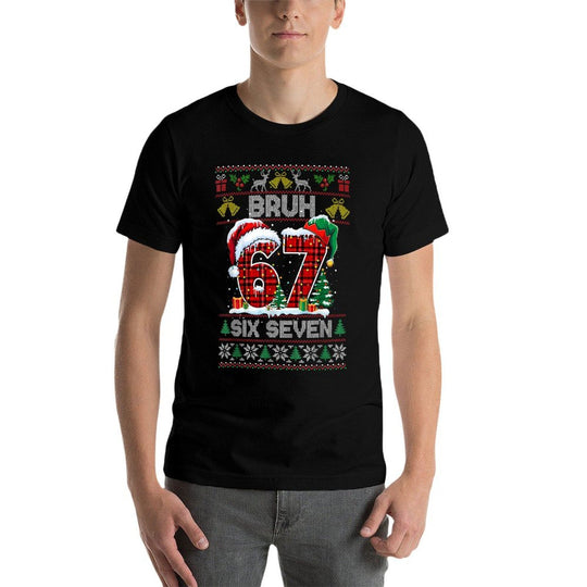 67 Bruh Meme Six Seven Christmas Ugly Sweater Kids Boys  Rolled Sleeves T-Shirt