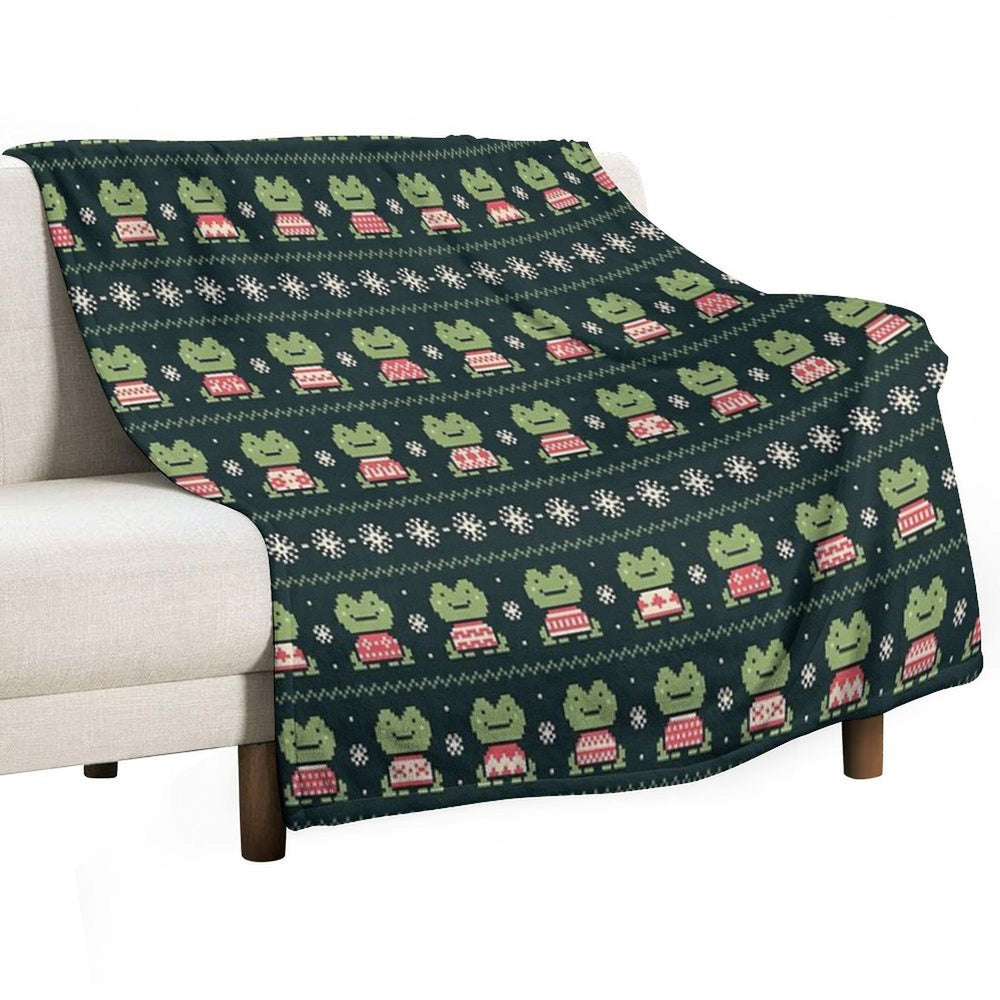 Frogs In Sweaters (Dark) Eco-conscious Throw Blanket