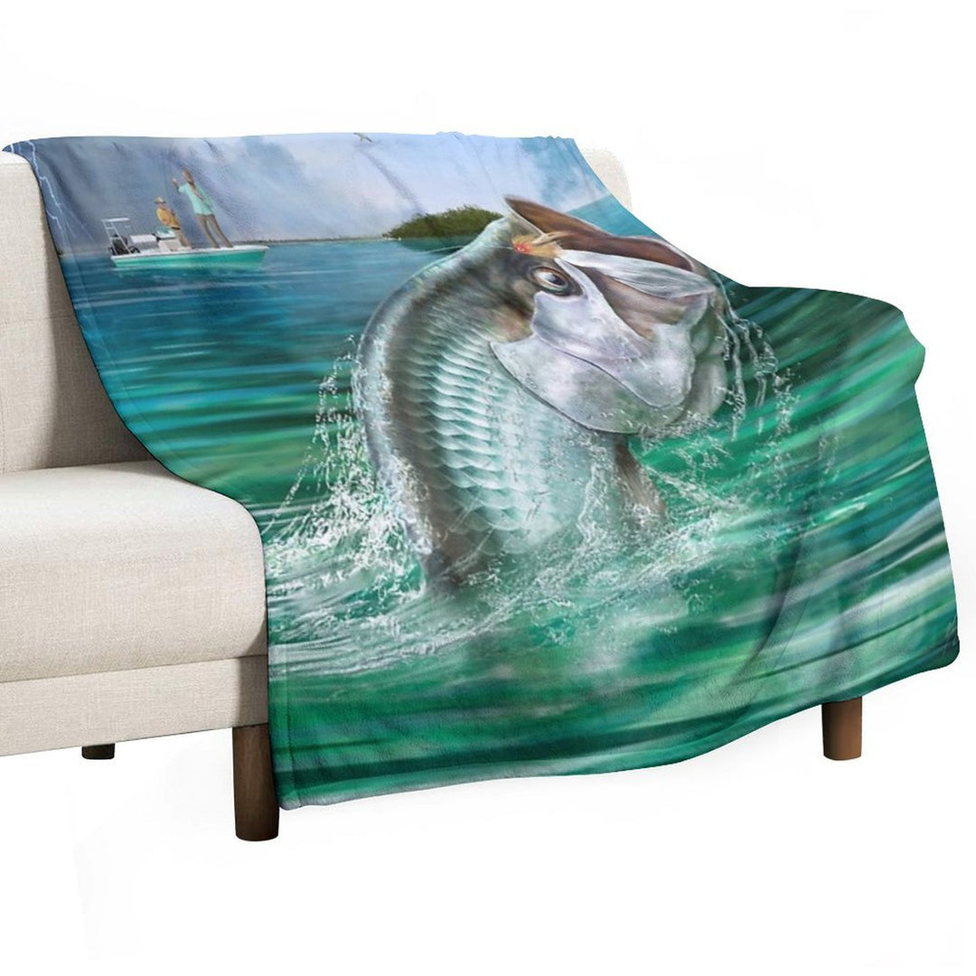 Tarpon Fishing Art Sustainable Throw Blanket