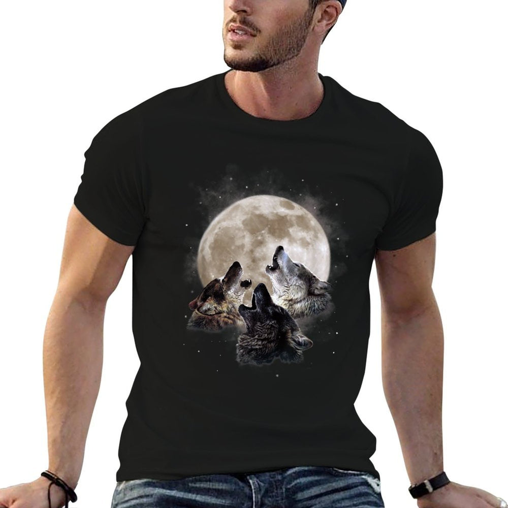 Three Wolves Howling at The Moon - Wolf Lover  Eco-friendly Material T-Shirt