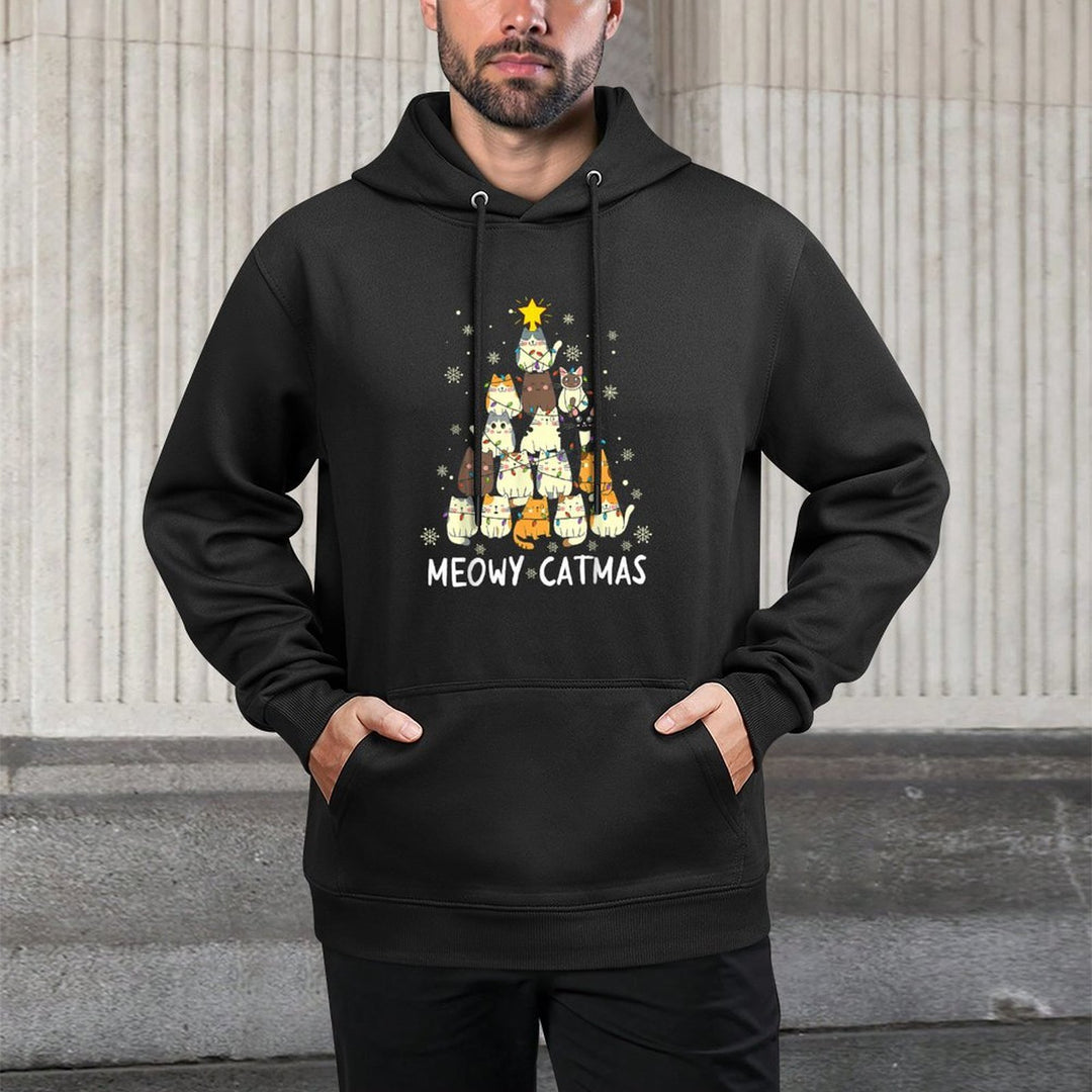 Meowy Catmas Cat Christmas Tree Xmas Girls Boys Funny Santa Machine Washable Hoodie