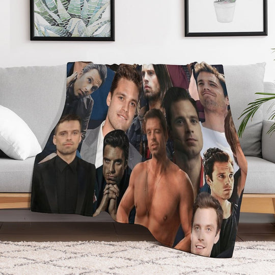 Sebastian Stan Photo Collage Actor Handsome Actor For Fans Womens Multi-functional Throw Blanket