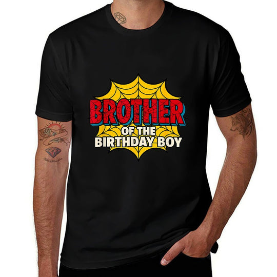 Kids Brother of The Birthday Boy Spider Theme Party Matching  Oversized Silhouette T-Shirt