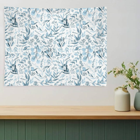 Little Blue Eucalyptus Leaves Botanical Pattern Tapestry