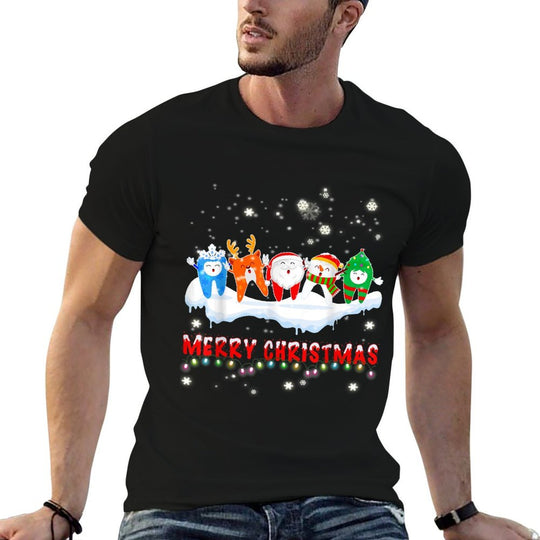 Merry Christmas Dental Assistant Tooth Xmas Lights Santa  Fade-proof Color T-Shirt