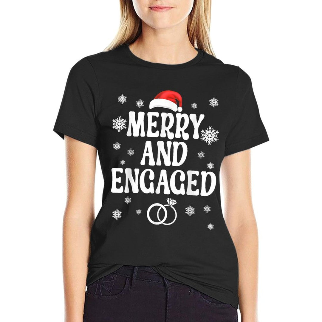 Merry And Engaged Couple Christmas Matching Pajama PJ Comfortable T-Shirt