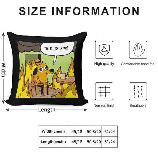This Is Fine - Funny Meme Soft Durable Construction Throw Pillow
