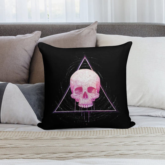 Skull in Triangle on Black Soft Hidden Zipper Throw Pillow
