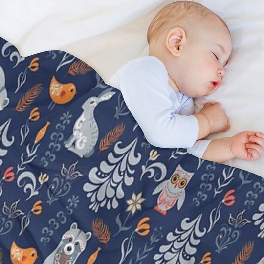 Fairy Forest with Animals And Birds. Raccoons, Owls, Bunnies And Little Chick. All-season Throw Blanket