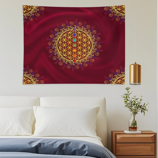 FLOWER OF LIFE, CHAKRAS, SPIRITUALITY, YOGA, ZEN, Tapestry