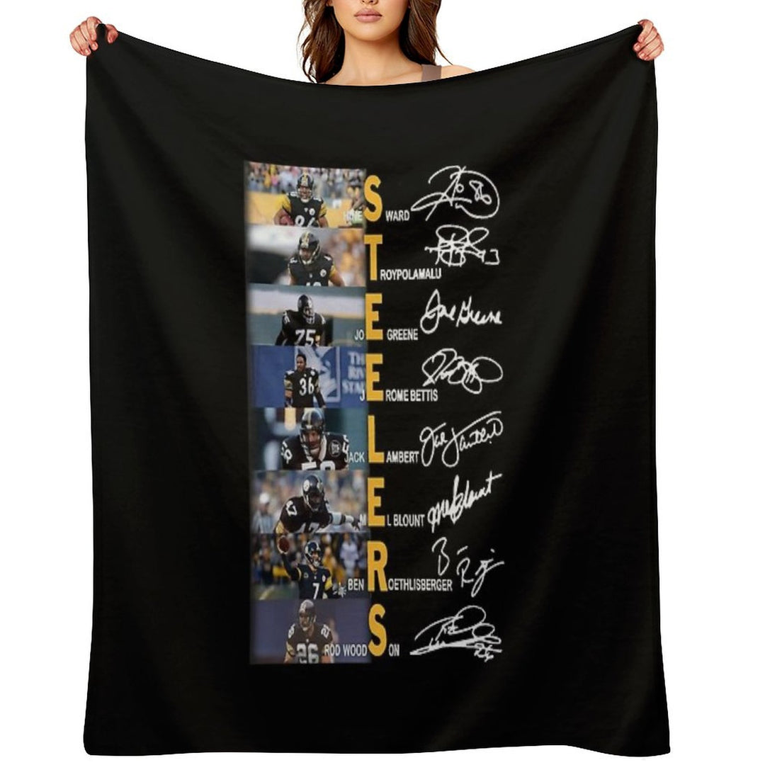Hines Ward Troy Polamalu Joe Greene Signatures Easy Care Throw Blanket